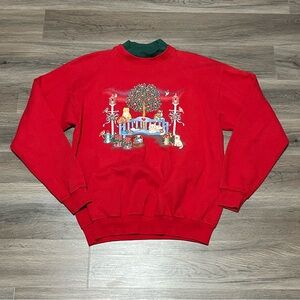 Endless Designs Large Sweatshirt Red Cat Apple Garden Novelty Grannycore VTG